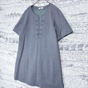 Hiroko Wool Tunic Short Sleeve Elegant Dress Gray